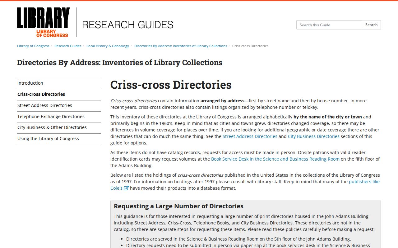 San Mateo city directory criss-cross address directory at the Library of Congress