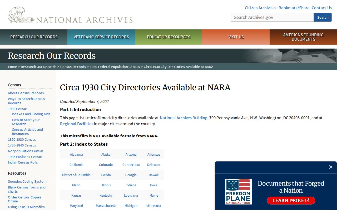 San Mateo city directory holdings in the National Archives inventory