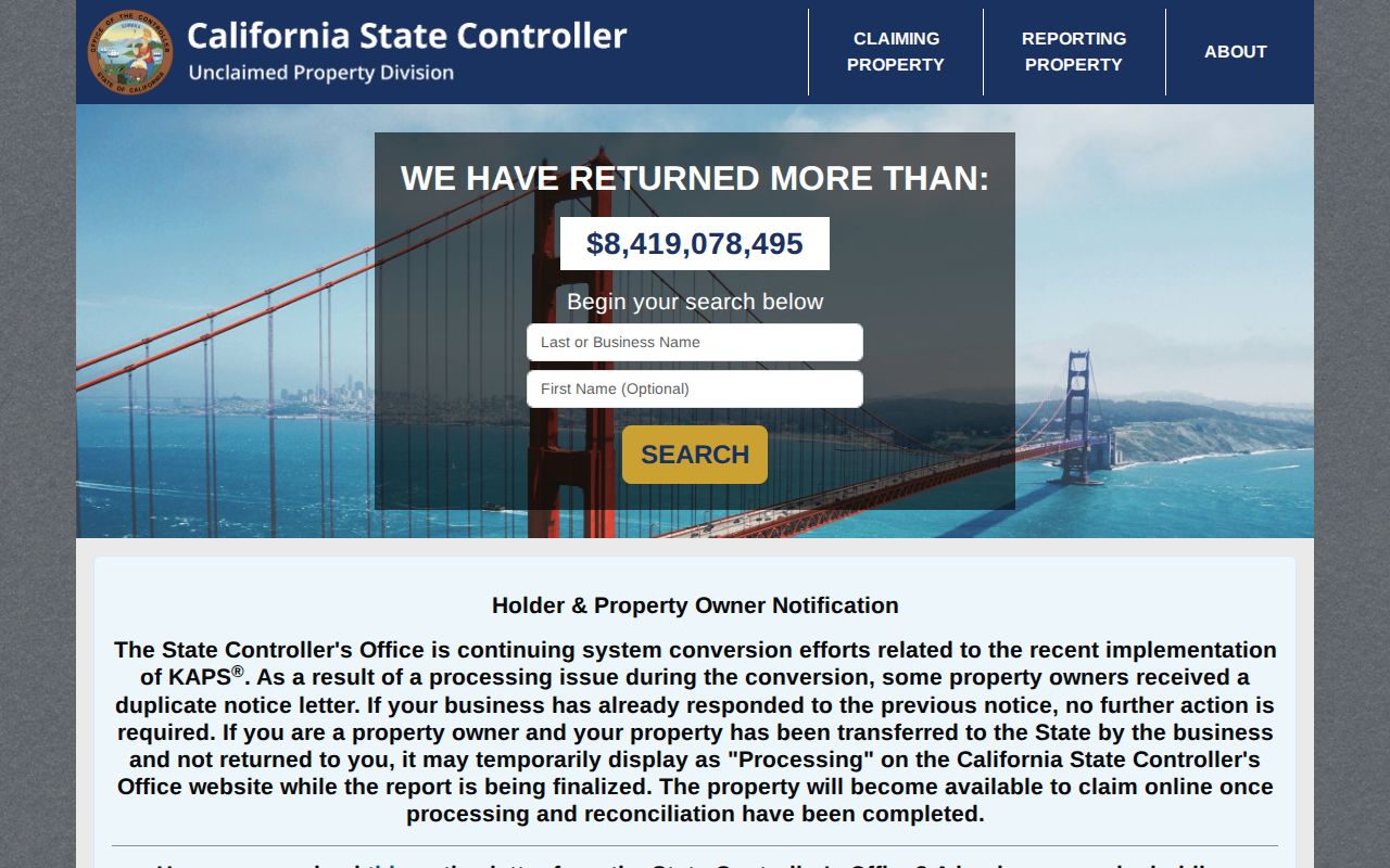 San Mateo previous residents California unclaimed property search