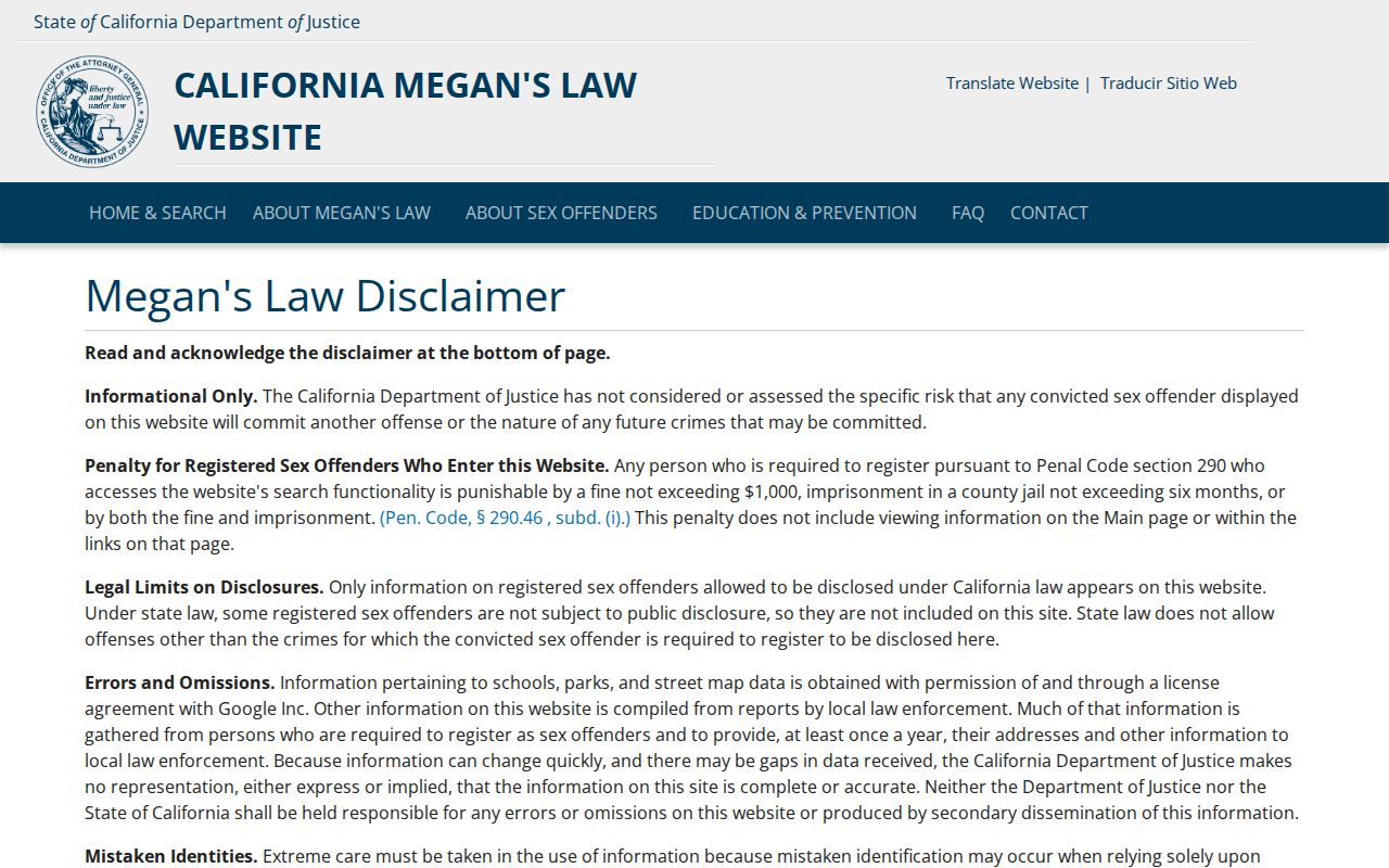 San Mateo resident lookup California Megan's Law registry