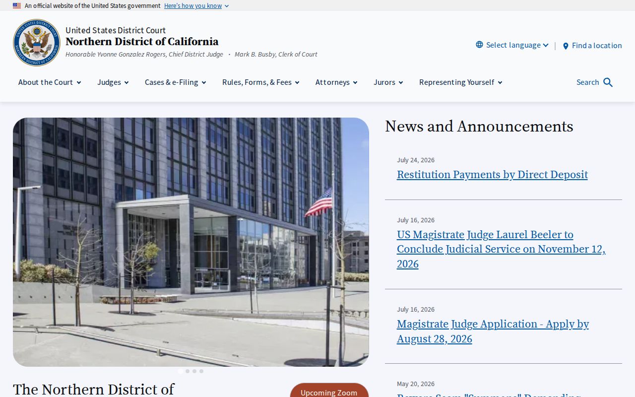 San Mateo resident lookup Northern District of California court